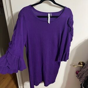 💝 Large NY Collection Vibrant Purple Ruffle Sleeve Sweater Dress